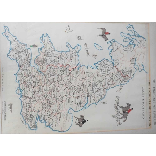 52 - A map of Britain showing the Foxhunts of England, Wales and Scotland, 72 by 54cm and another showing... 