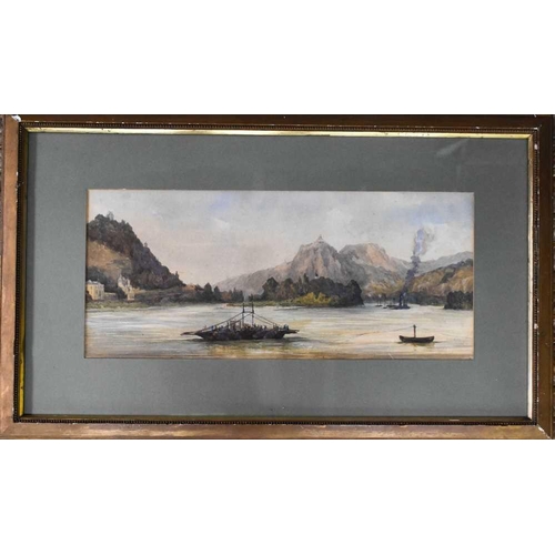 60 - In the manner of Johan Conrad Greive (Dutch 1837-1891): lake scene with mountains and figures, appar... 
