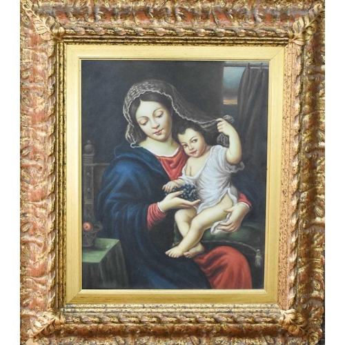 61 - Madonna and Child, a 20th century unsigned oil on canvas copying 'The Virgin of The Grapes' by Pierr... 