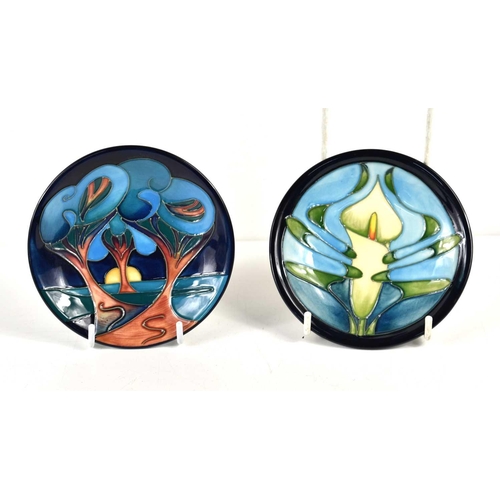 82 - Two Moorcroft pin dishes, Calla design by Emma Bossons, 2002 and the other designed by Rachel Bishop... 