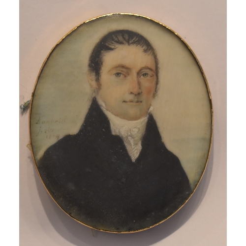 31a - French School: An early 19th century portrait miniature of a gentleman, signed Banbrin or Lanbrin an... 