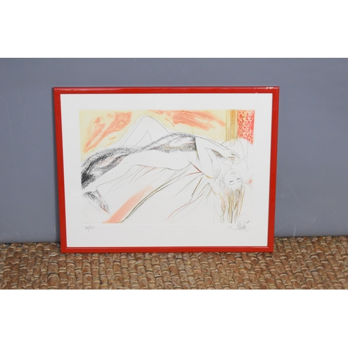 43a - A framed a glazed limited edition print of a reclining female nude, signed lower right and numbered,... 