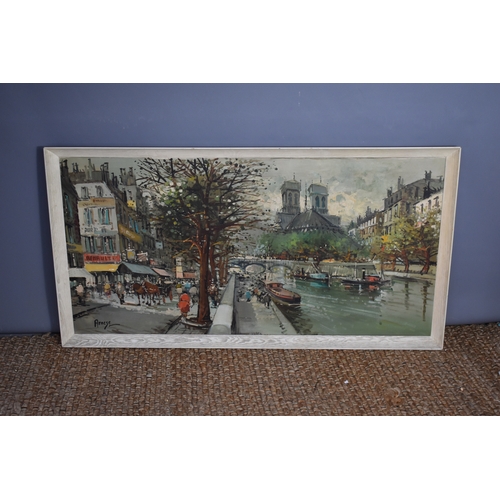 48a - Arnese (Italian, 20th century): An oil on canvas depicting a Paris street scene, signed lower left, ... 