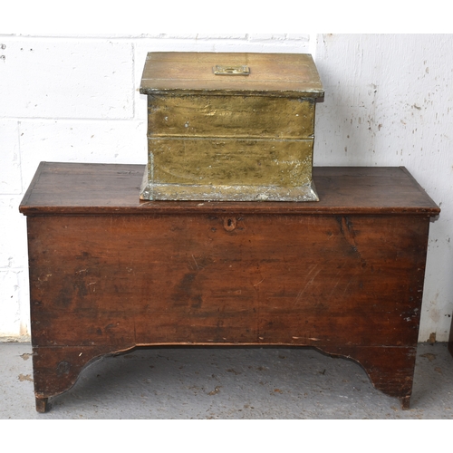 503 - An 18th century oak coffer together with a brass log or coal box.