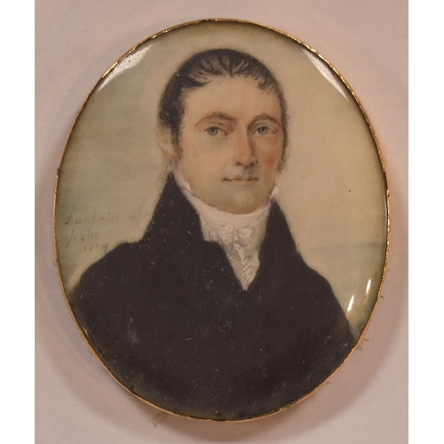 31a - French School: An early 19th century portrait miniature of a gentleman, signed Banbrin or Lanbrin an... 