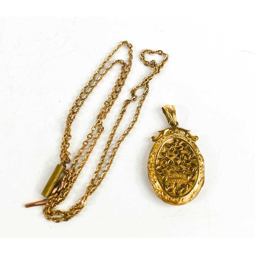 103 - A 9ct gold pendant locket, 3.49g, with a rolled gold chain.