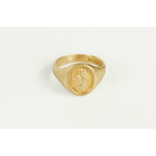 106 - A 9ct gold signet ring, depicting St Christopher, size R/S, 5.7g.