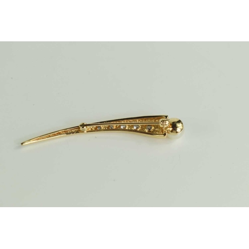 111 - A gold diamond and pearl brooch, of curved form set with five diamonds and a single pearl, 3.88g, ap... 