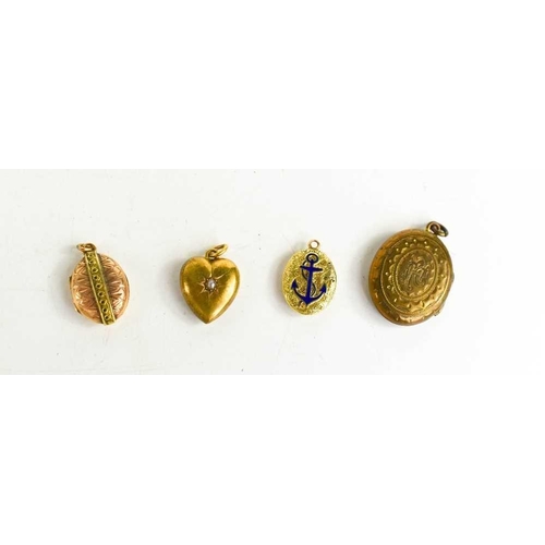 124 - A selection of antique pendants, to include a heart form 9ct gold pendant set with seed pearl with s... 