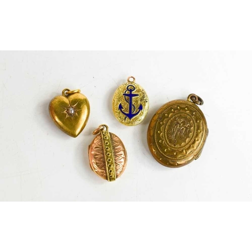 124 - A selection of antique pendants, to include a heart form 9ct gold pendant set with seed pearl with s... 