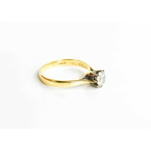 196 - An 18ct gold and diamond solitaire ring, the diamond of approximately 0.5ct, 5.1mm diameter, size K,... 