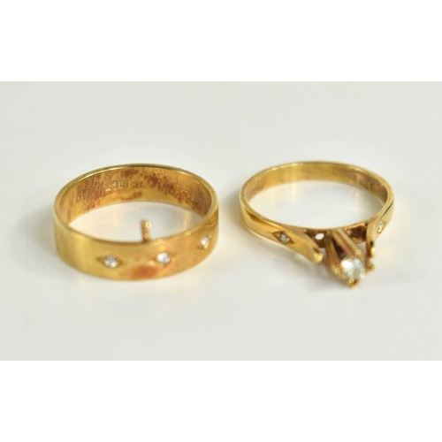 199 - An 18ct gold and diamond engagement ring and wedding band group, the engagement ring with a solitair... 