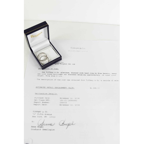 210 - A pair of Tiffany & Co platinum and diamond rings by Elsa Peretti, one bezel set with round brillian... 