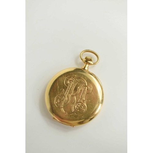 262 - An early 20th century 18ct gold Patek Philippe slim, open faced, keyless wind pocket watch, the sign... 