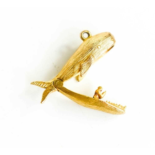 278 - A 9ct gold charm in the form of Jonah & the Whale, with the whales mouth hinged and opens to reveal ... 
