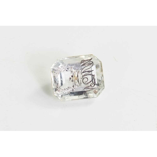 66 - A cut crystal 19th century seal stone, engraved with wreath and initials, 6.3g.