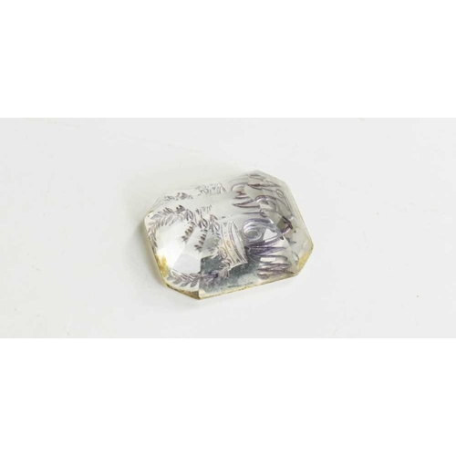 66 - A cut crystal 19th century seal stone, engraved with wreath and initials, 6.3g.