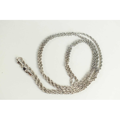 85 - A 9ct white gold ropetwist necklace, with crab claw clasp, 4.5g.