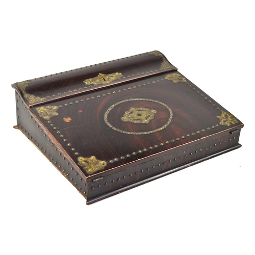 120 - A 19th century workbox, in simulated rosewood, with a sloped lid, the top cover opens to reveal the ... 