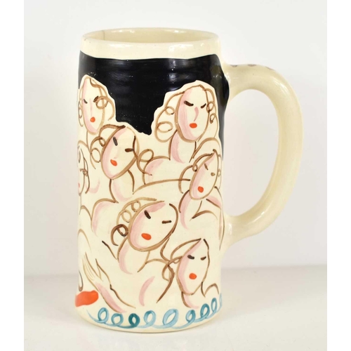 163 - A Laura Knight for Clarice Cliff first edition beer tankard, circa 1934, painted with stylised ladie... 