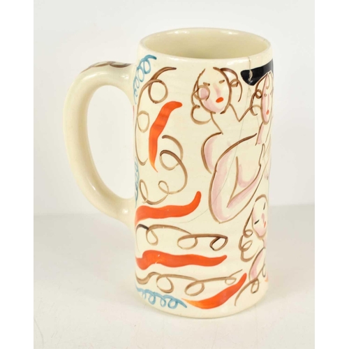 163 - A Laura Knight for Clarice Cliff first edition beer tankard, circa 1934, painted with stylised ladie... 