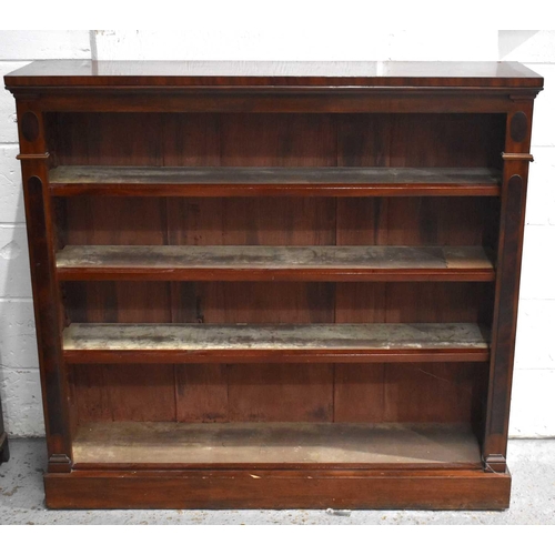 524 - A Victorian mahogany veneered open bookcase, three shelves, 127cm wide by 116cm high.