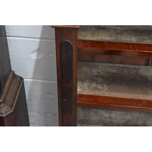 524 - A Victorian mahogany veneered open bookcase, three shelves, 127cm wide by 116cm high.