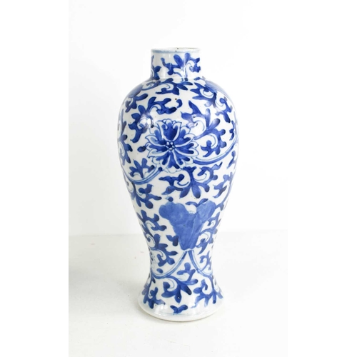 53 - A late 19th / early 20th century Chinese blue and white baluster form vase, decorated with foliate a... 