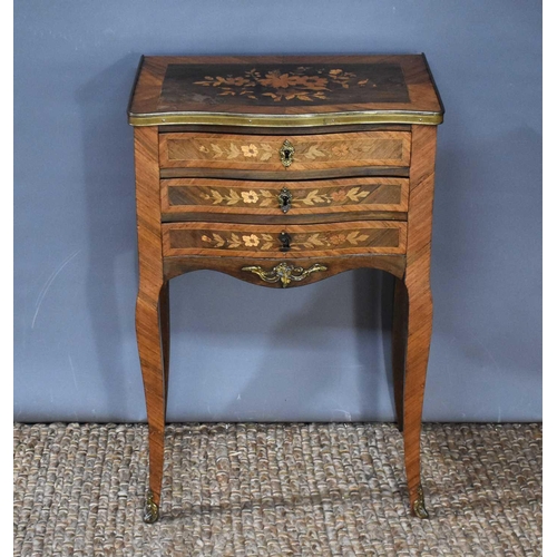 535 - A French Kingwood side table with three drawers, with floral marquetry decoration throughout, 72cm h... 