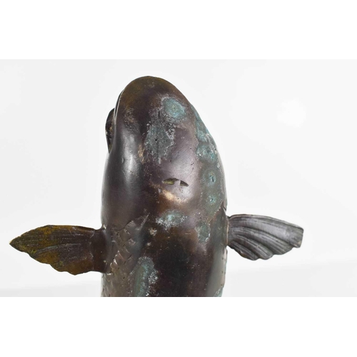 8 - A Qing Dynasty Chinese bronze coy carp, cast with detailed scales and features, 30cm long.