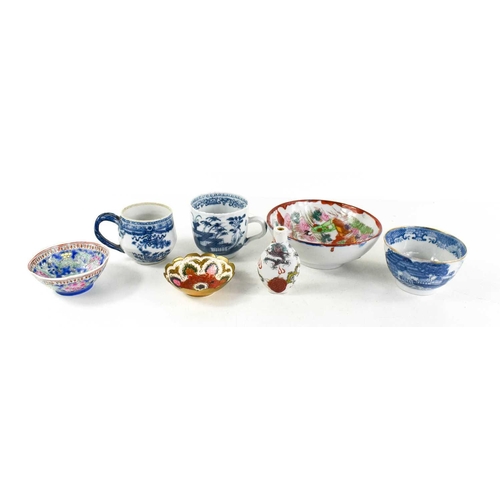 88 - A group of Chinese ceramics including a scent bottle, blue and white tea bowl circa 1880, teacup cir... 