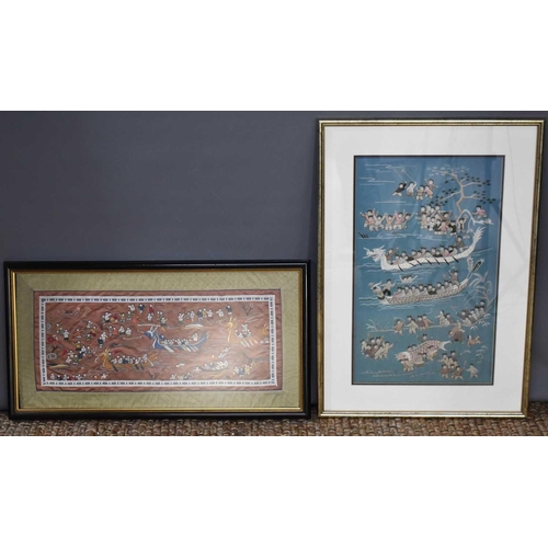 92 - Two framed and glazed Chinese embroideries on silk depicting the 