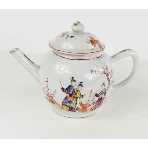 57 - A 19th century polychrome Chinese teapot circa 1850, glazed stoneware, enamelled to the body to depi... 