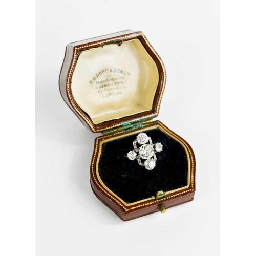 1 - An Art Deco diamond ring, the central brilliant cut diamond approximately 1ct, set in a cross form, ... 