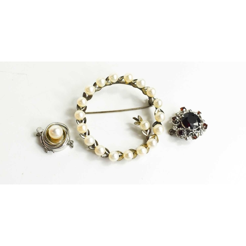 102 - A sterling silver and cultured pearl jewellery clasp, together with a further clasp, and a pearl and... 