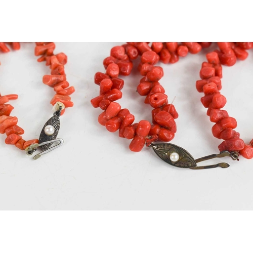 111 - A Mikimoto vintage coral necklace, the silver clasp centred by a pearl, Mikimoto mark verso, togethe... 