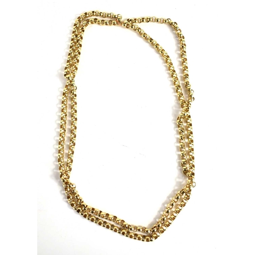 124 - A gold chain link necklace, unmarked but testing as at least 9ct gold, 38.16g.