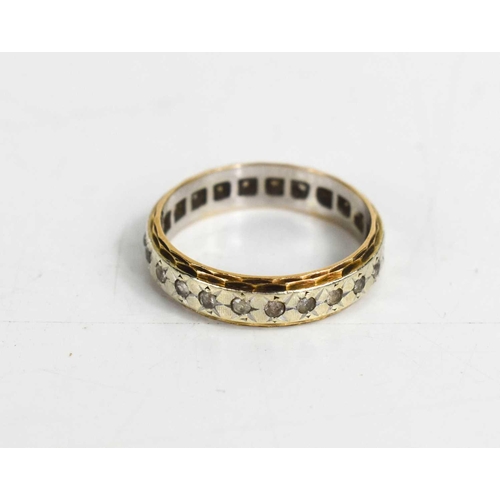 176 - A white and yellow gold ring, set with chip diamonds, size O, 3.05g,