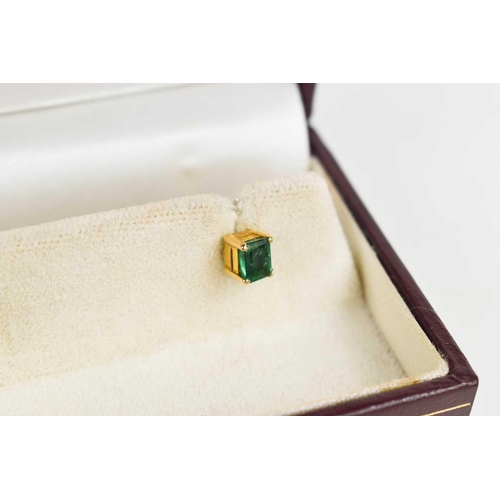 192 - A pair of 14ct yellow gold and emerald earrings, the rectangular cut emeralds approximately ½ct each... 