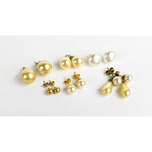 198 - Six pairs of earrings, to include a pair of 9ct gold ball form stud earrings, a pair of 18ct gold an... 