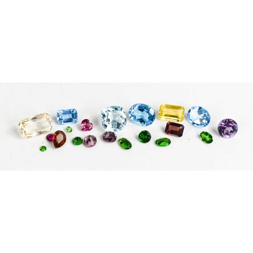 201 - A quantity of loose gemstones, to include asscher cut aquamarine, amethyst and various other stones.