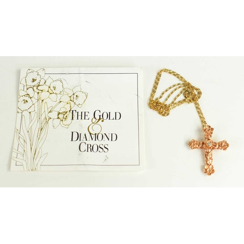 240a - A Stuart Develin 14ct gold pendant 'The Gold & Diamond Cross', with chain and certificate, 5.42g