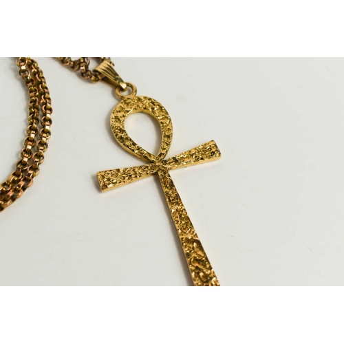 266 - A 9ct gold pendant necklace, the pendant in the form of an Egyptian Ankh; the cross of life, on a ch... 