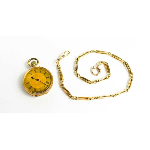 325 - A 15ct gold albert chain 25g, and 19th century 14ct gold ladies pocket watch; 29g