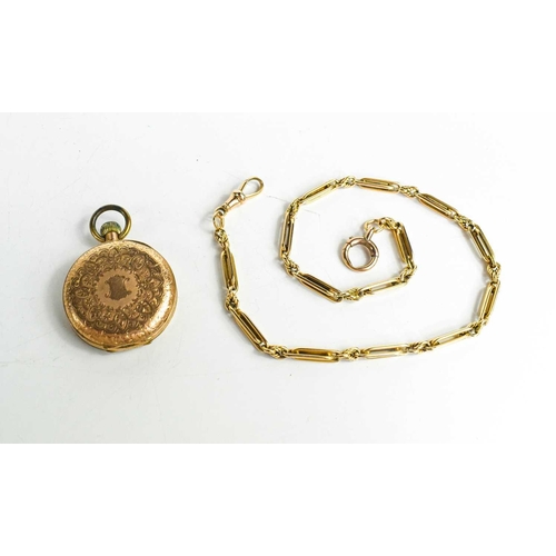 325 - A 15ct gold albert chain 25g, and 19th century 14ct gold ladies pocket watch; 29g