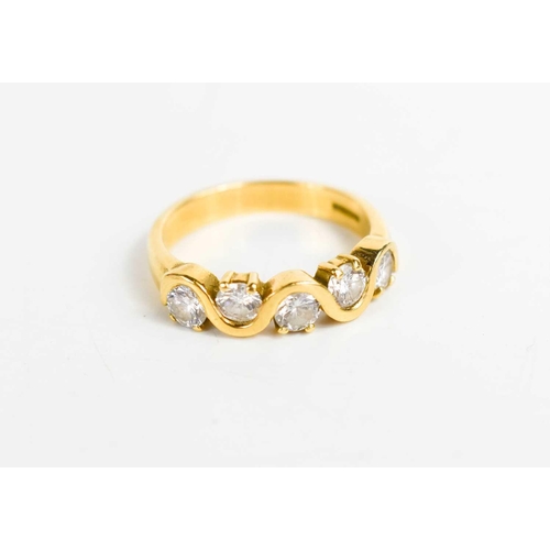 327 - An 18ct gold and diamond five stone ring, each brilliant cut diamond approximately ¼ct each, size O,... 