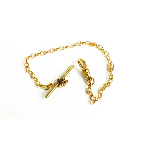 329 - A 9ct gold chain link bracelet with a T-bar and hoop clasp, 3.76g.