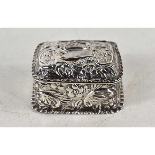 347 - A small Victorian silver trinket box with embossed floral decoration, hallmarked D&S, Birmingham, 18... 