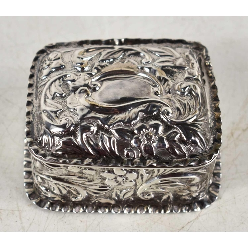 347 - A small Victorian silver trinket box with embossed floral decoration, hallmarked D&S, Birmingham, 18... 