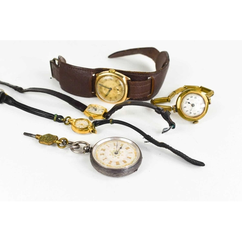 368 - A selection of watches, to include a 9ct gold cased Rone Sportsmans wristwatch with wide leather str... 